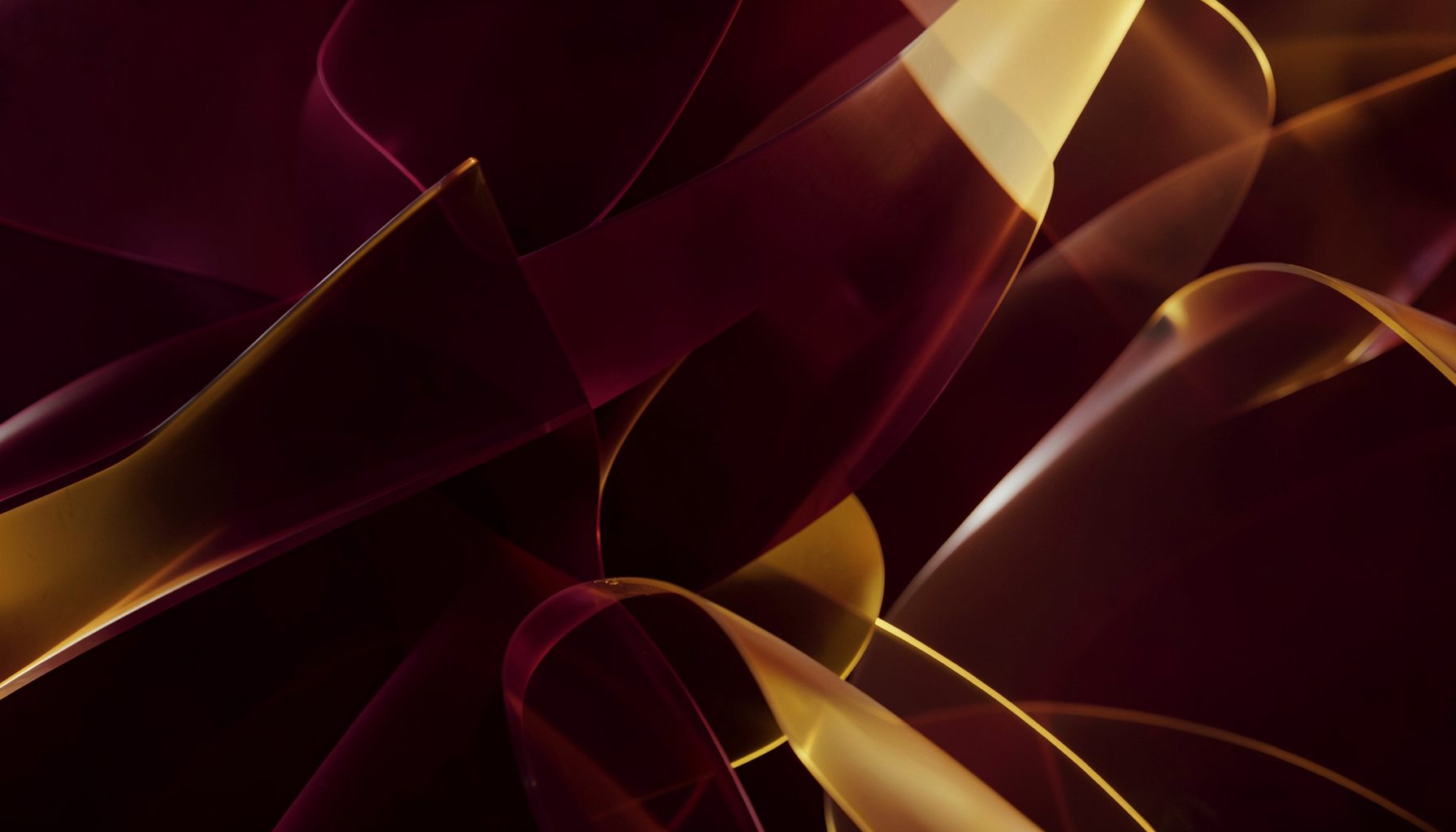 Rich burgundy and gold abstract composition with layered translucent forms, cinematic animated mood