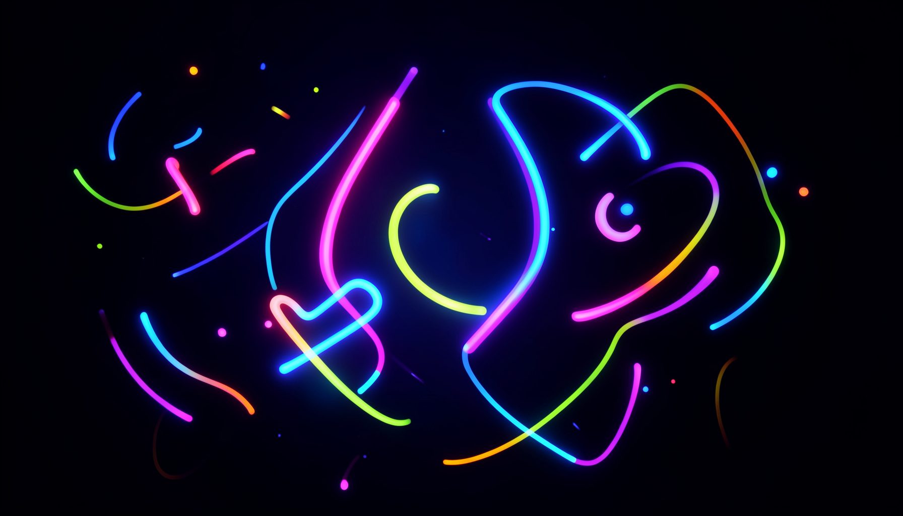 Playful digital artwork with bright neon accents against a dark backdrop