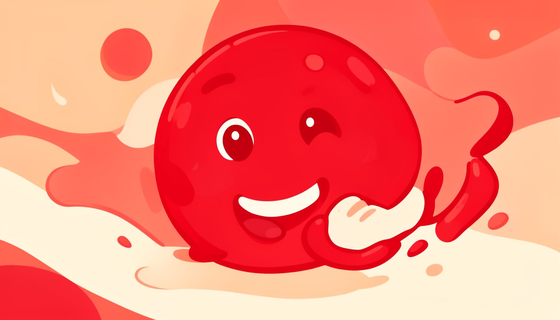 Playful digital illustration with vibrant red and cream tones, cartoon-inspired adult game aesthetic