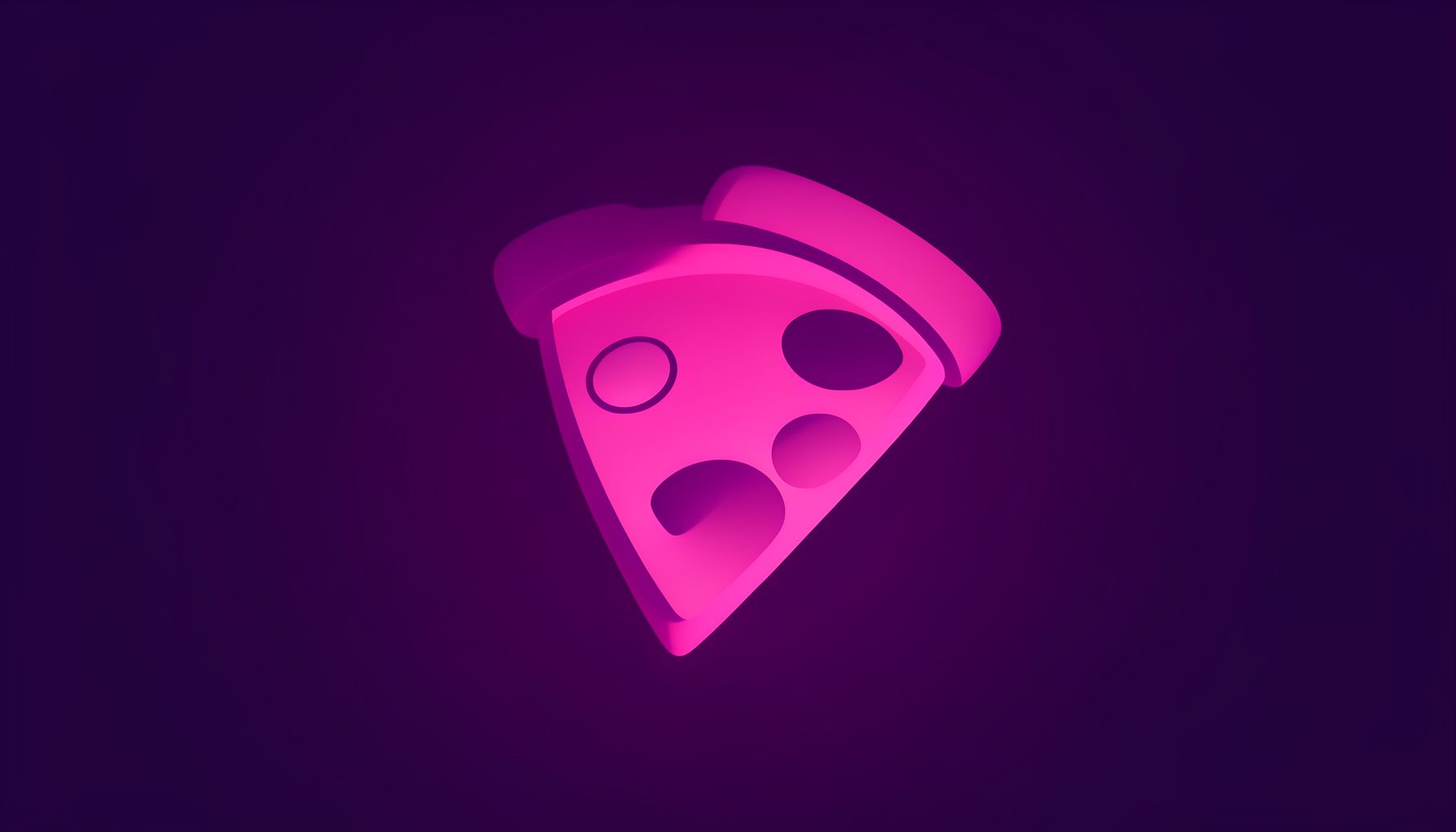 Simple flat illustration of a pizza slice icon on a dark purple background with pink accent lighting