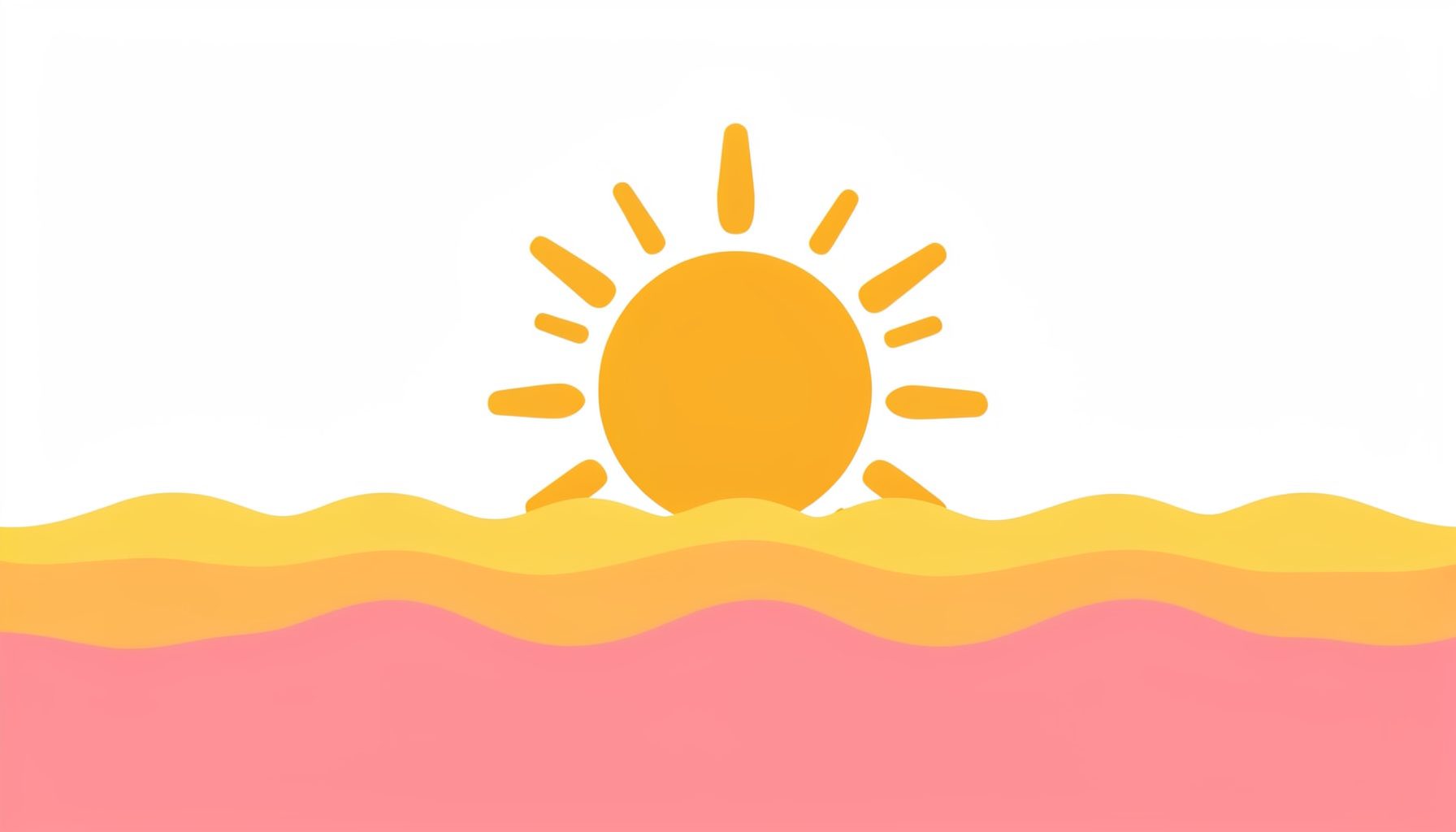 Simple flat illustration of a sun icon over water waves in warm gold and pink tones
